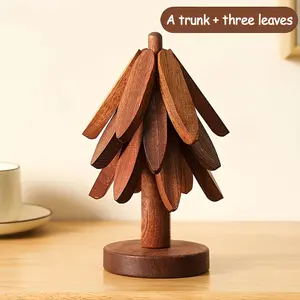 Set of 3 Leaf-Shaped Insulated Tree Mats, Solid Wood Heat-Resistant Table Mat, Christmas Tree Pot Pad Cup Holder, Modern Simple Plate Pad, Table Placemats
