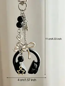 1pc/2pcs Cute Creative 3D Beaded Earphone Keychain Bag Charm, Headset Phone Strap Pendant,Music Headphone Keyring Bag Keychain Phone Chain Unisex Backpack Pendant Hanging Decoration Accessory,Ideal Gift for Friends/Besties/Family/Couple Black Silver Pink