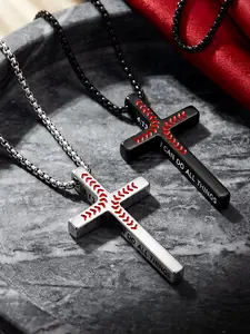 Punk Fashion Cross Necklace 4:13 Bible Verse Cross Pendant Necklace, Black and Silver Necklaces for Boys and Men #Baseball/316L Stainless Steel/Fade-Resistant/Hypoallergenic/Couples/Festivals/Parties/Ideal Gift