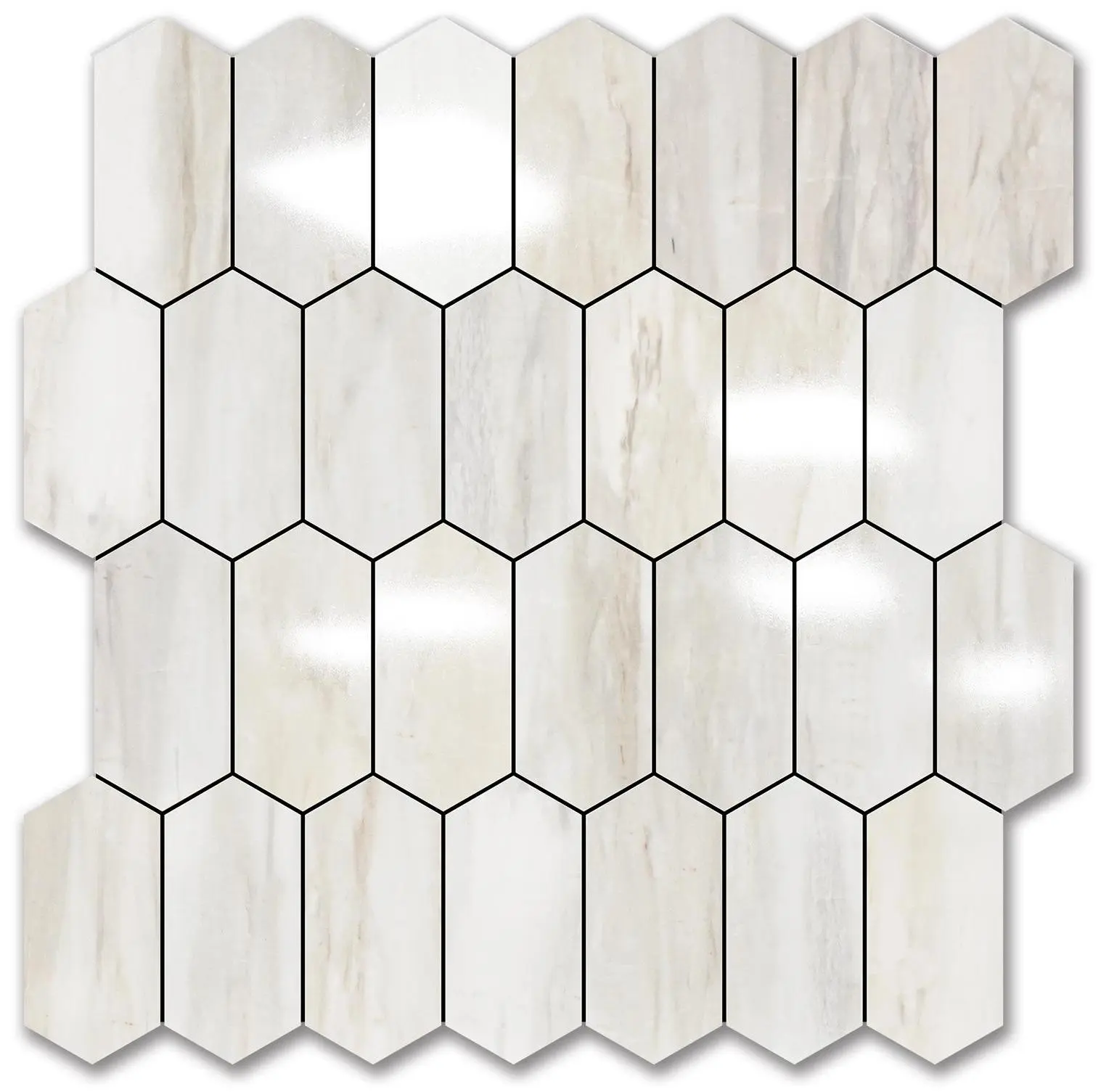 Vamos Tile 10 Sheets Long Hexagon Peel and Stick Backsplash Tile for Kitchen and Bathroom 12.4 x 12 Inch Glossy Wood Grain PVC Self Adhesive Mosaic Wall Tiles