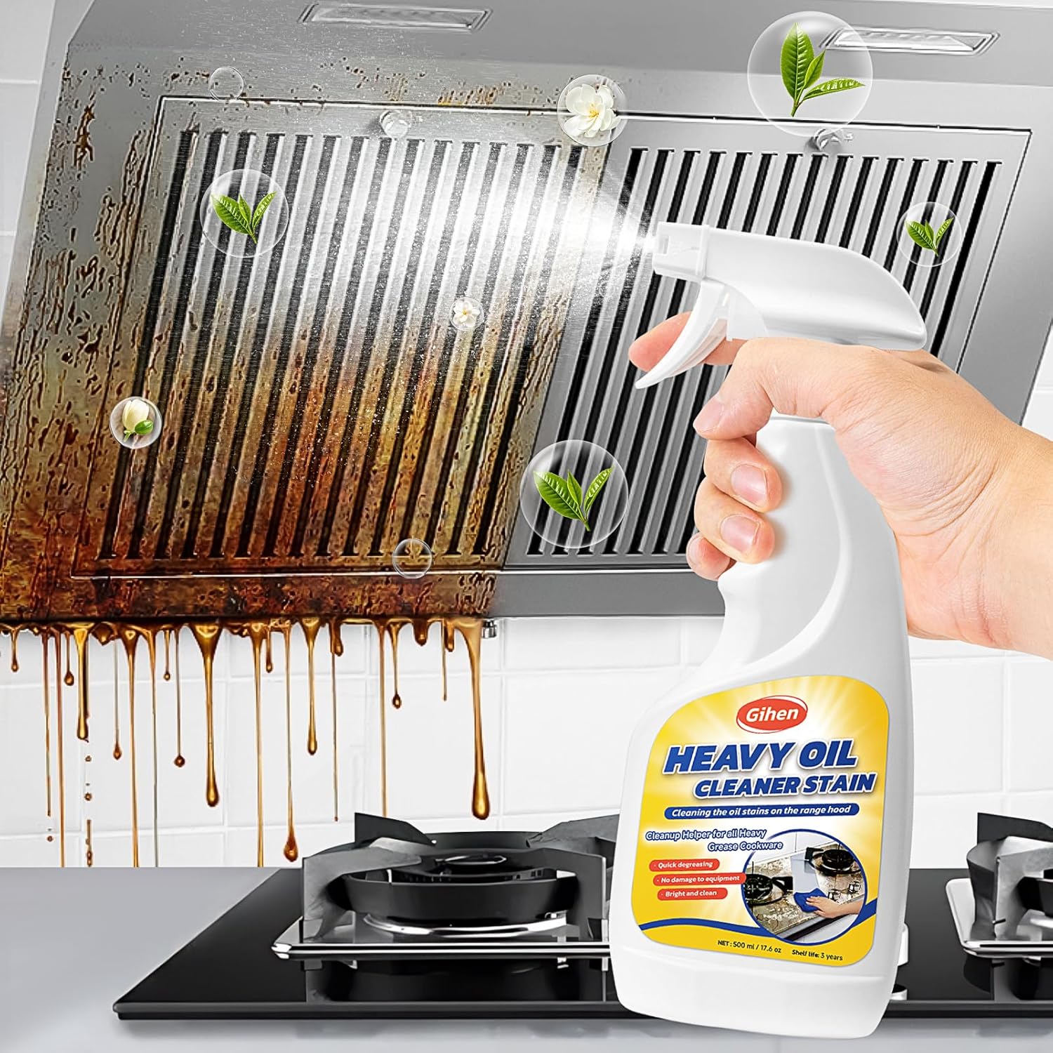 Multi-Purpose Cleaner 17.6 oz, Includes Spray Bottle & Towel for Cleaning Kitchen, Oven, Stove, Range Hood, Sink