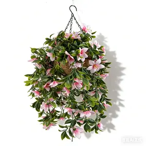 15" Faux Crepe Myrtle Hanging Flower Baskets – Realistic Artificial Hanging Flowers for Porch, Patio & Balcony Decor (Set of 2)