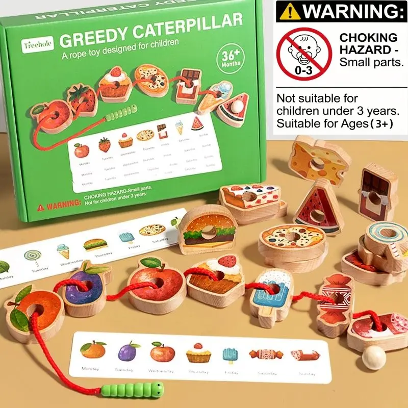 Wooden Greedy Caterpillar Bead String Game for Kids, Educational Toy Set to Enhance Logic and Focus Skills, Crafts, Ideal for Ages 3 to 6