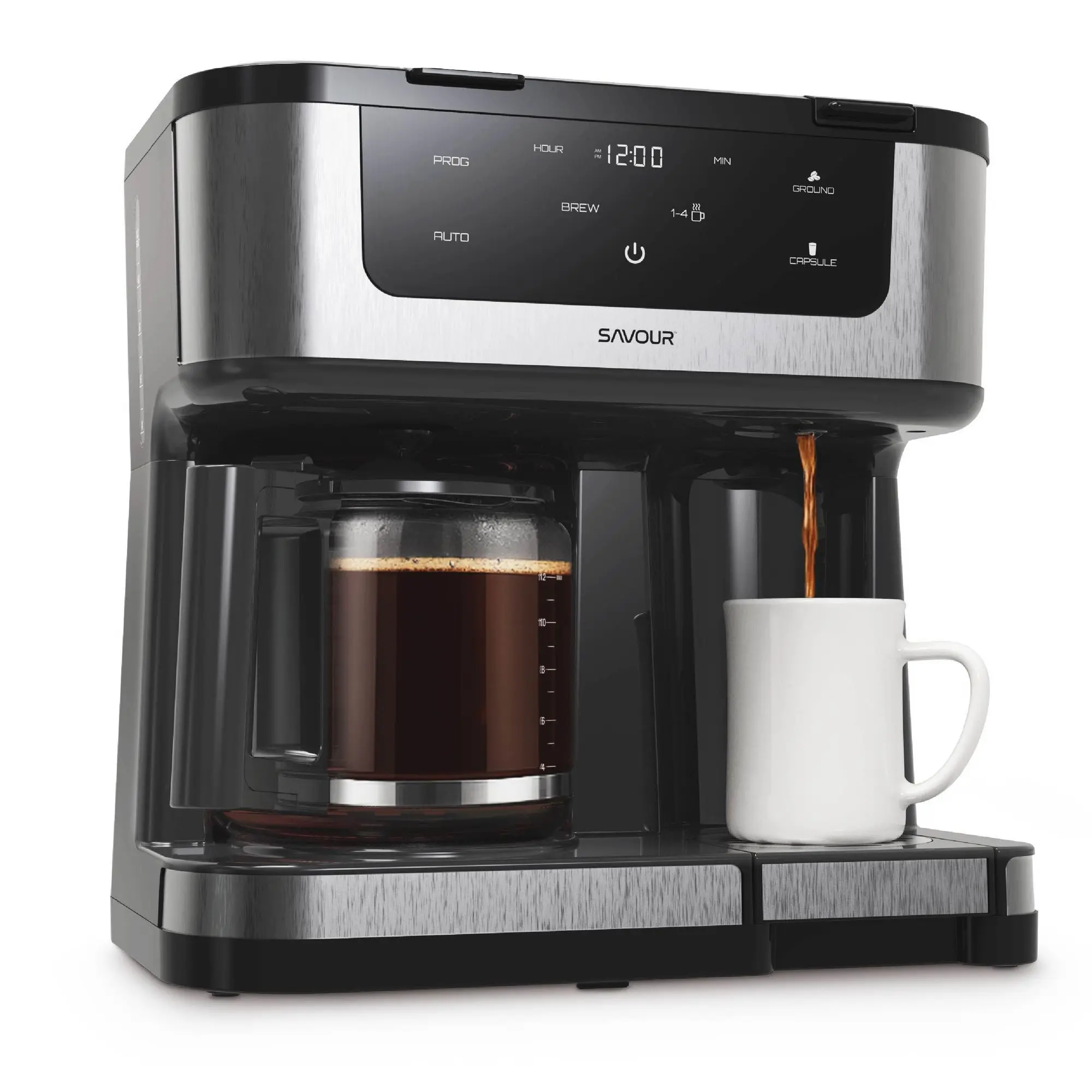 Savour Dual Coffee Maker, Programmable 12-Cup Coffee Pot & Single Serve Coffee Machine Savour Dual Coffee Maker, Programmable 12-Cup Coffee Pot & Single Serve Coffee Machine
