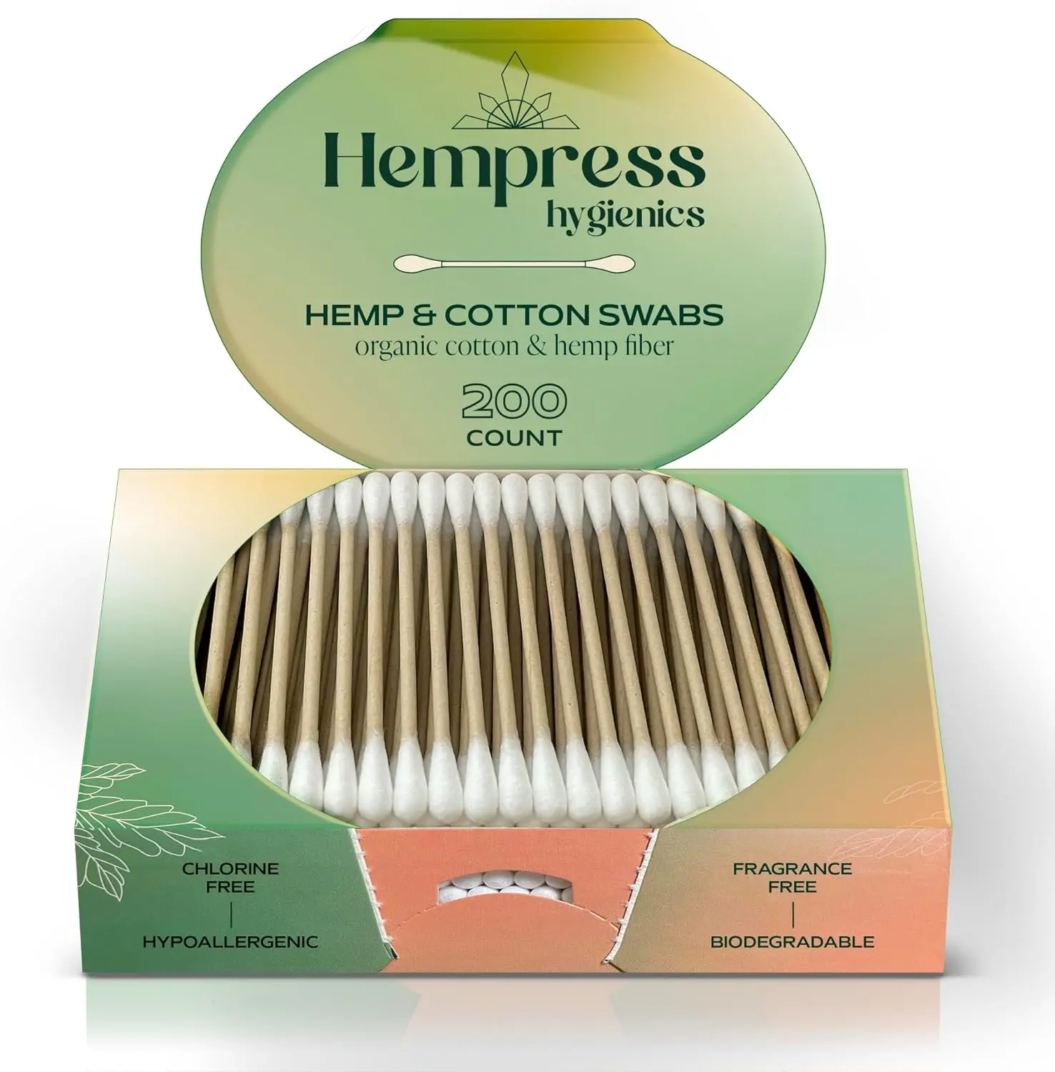 Hempress Organic Hemp Cotton Swabs 200ct, Bamboo Stick Ear Cleaning & Makeup Touch-Up Swabs, Non-Toxic, Plant-Based & Gentle on Sensitive Skin