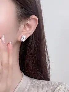 2pcs Shiny Four-Leaf Clover Silver Color Zircon Earrings, Fashionable Casual Jewelry for Women, Perfect for Daily Use, Casual Trendy Jewelry