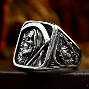 Punk retro style exquisite stainless steel domineering skull head men's ring trendy creative party jewelry