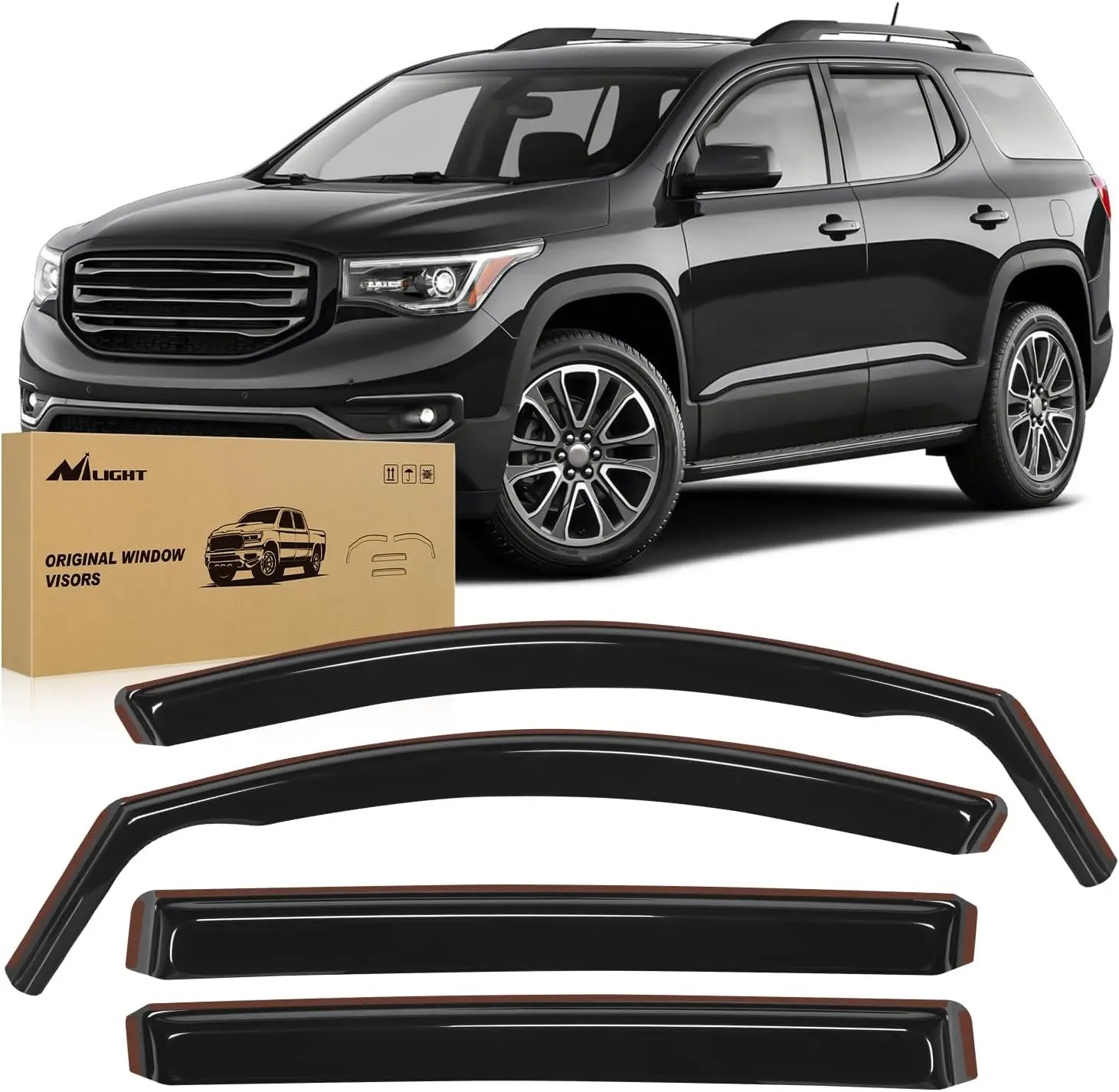 Nilight 4-Pcs Rain Guards for GMC Acadia 2017-2023, Shatterproof Acrylic All-Weather Car Exterior Deflectors with Clip-On Clips, 78in Double-Sided Tape, 1-Pcs Crowbar, Anti-Fog Ventilation Sun Visors