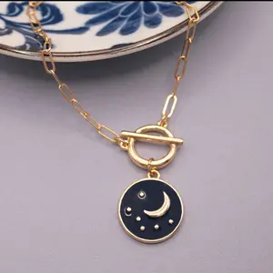 Starry Skies Faux Toggle Medallion Necklace
