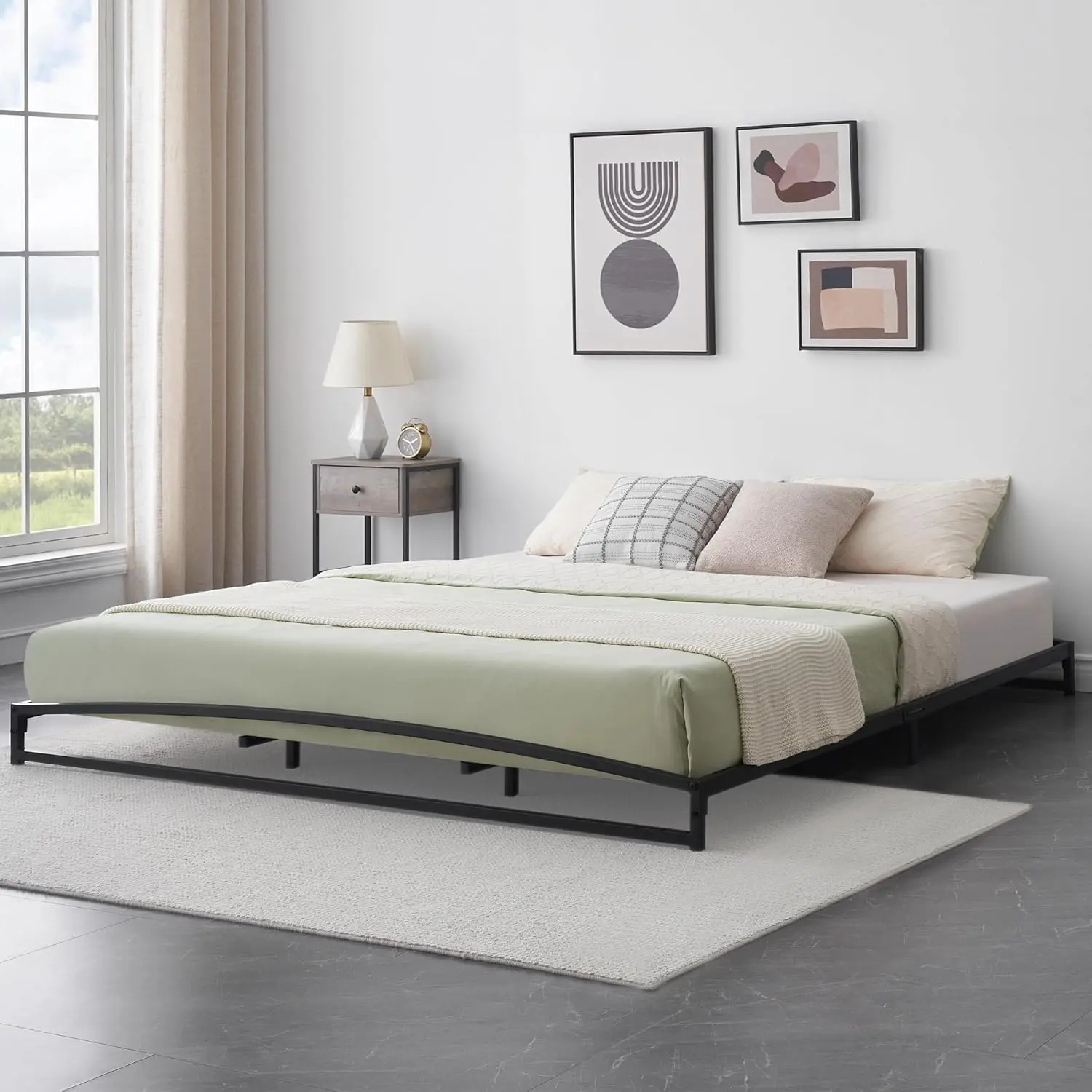 Low Bed Frame King Size - 6 Inch Heavy Duty Metal Platform Mattress Foundation No Box Spring Needed Noise-Free Non-Slip Easy Assembly Black