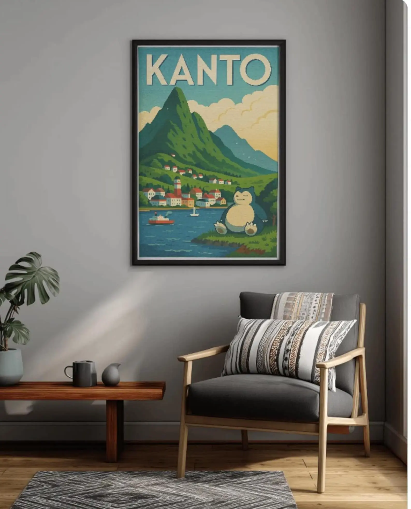 Kanto Pokémon Travel Poster | Retro Snorlax Art Print (Unframe)