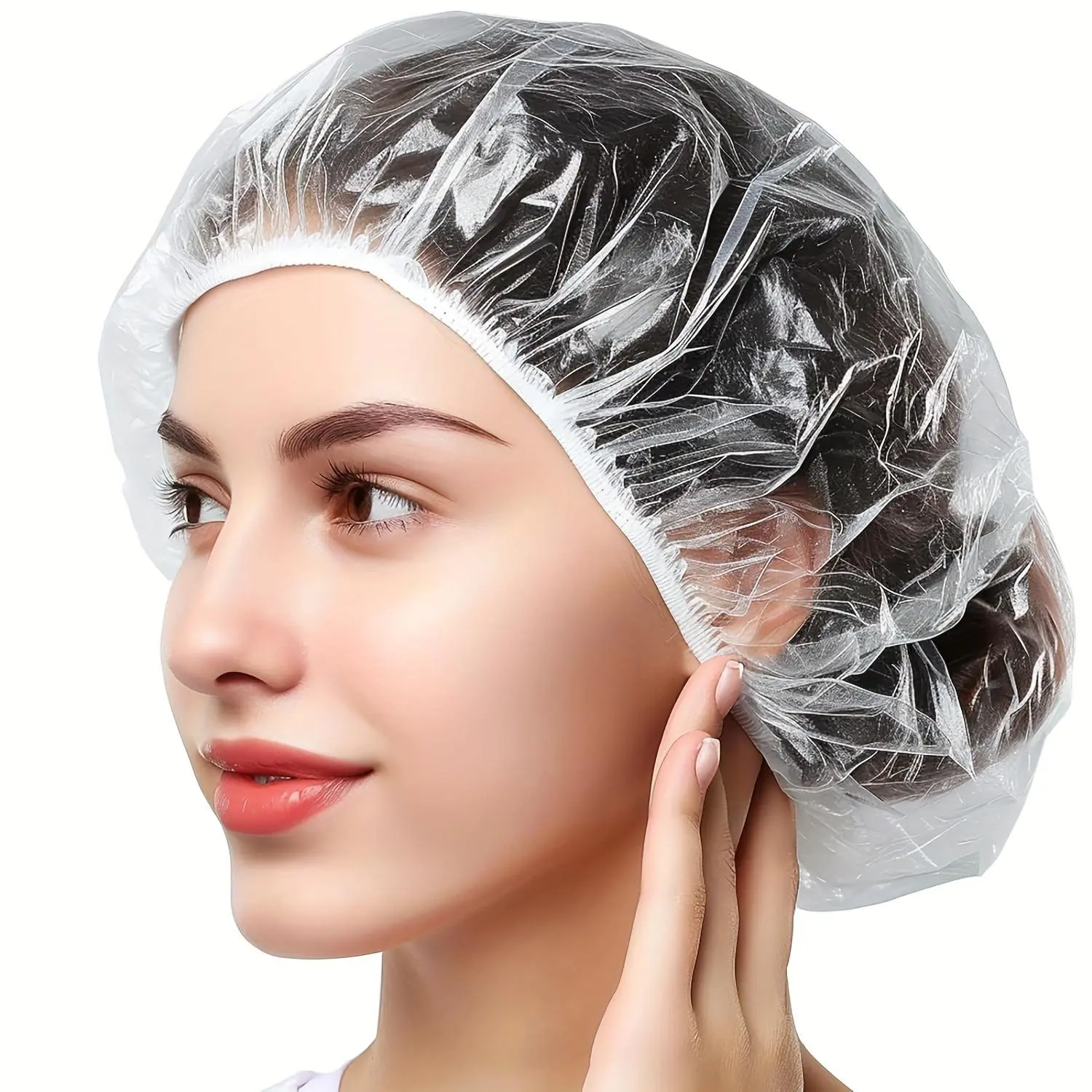 100pcs/Set Clear Plastic Shower Caps, Waterproof Bath Caps, Hotel Travel Essentials Accessories, Deep Conditioning Hair Care Cleaning Supplies