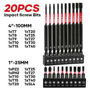 20 Pcs Industrial Premium S2 Steel 60-62 HRC Hardness Torx/Security Torx Screwdriver Bits Set, Impact And Wear-Resistant, Anti-Slip Magnetic Drill Head, Corrosion-Proof, 1/4" Shank With Black Base, For Woodworking, Home Repair, Offices And DIY Use