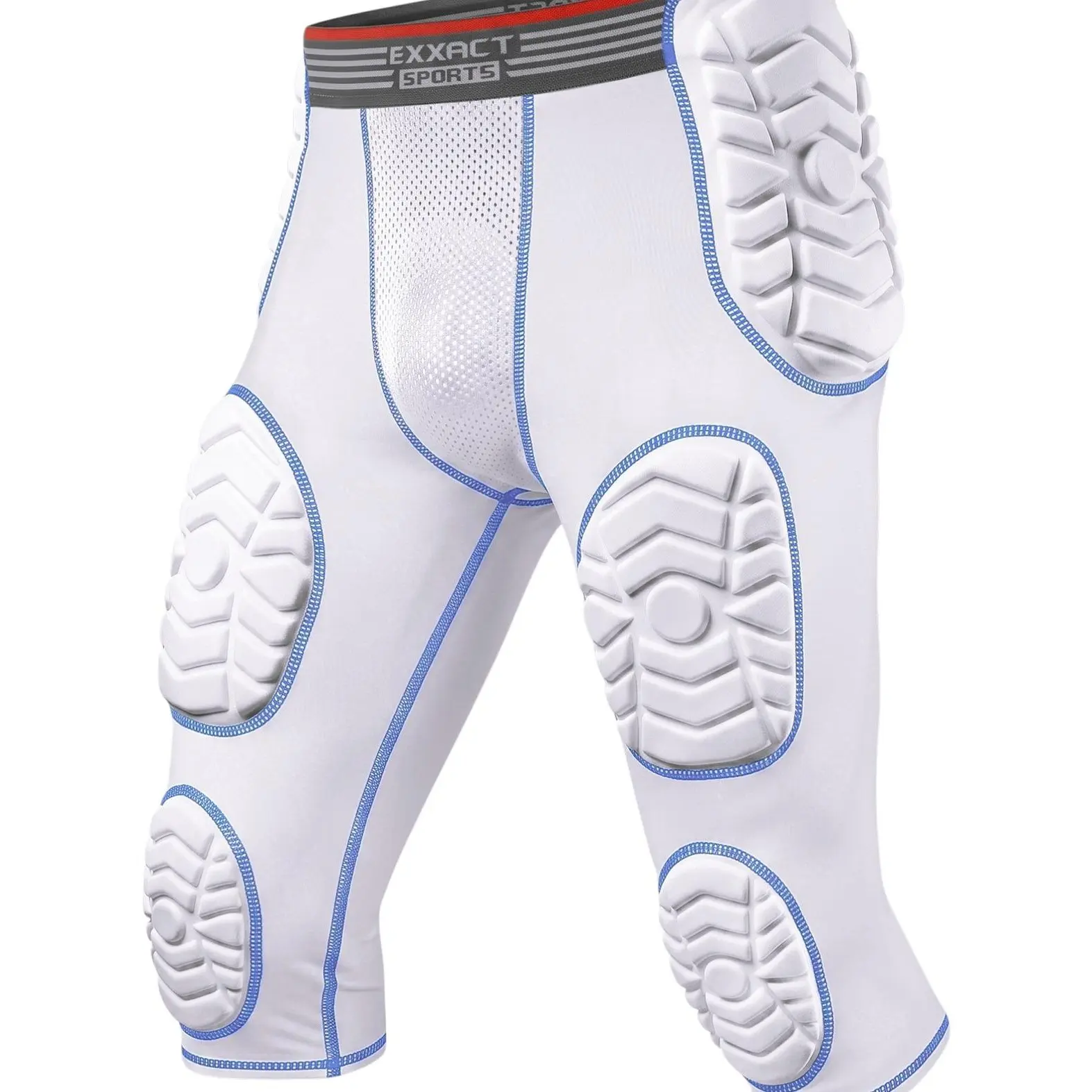 Exxact Sports Combat 7-Pad Adult Men's Football Girdle, Padded Compression Shorts with Cup Pocket, Breathable Athletic Wear Shorts, White Hip Safety Athletic Bottoms, Breathable Compression Shorts