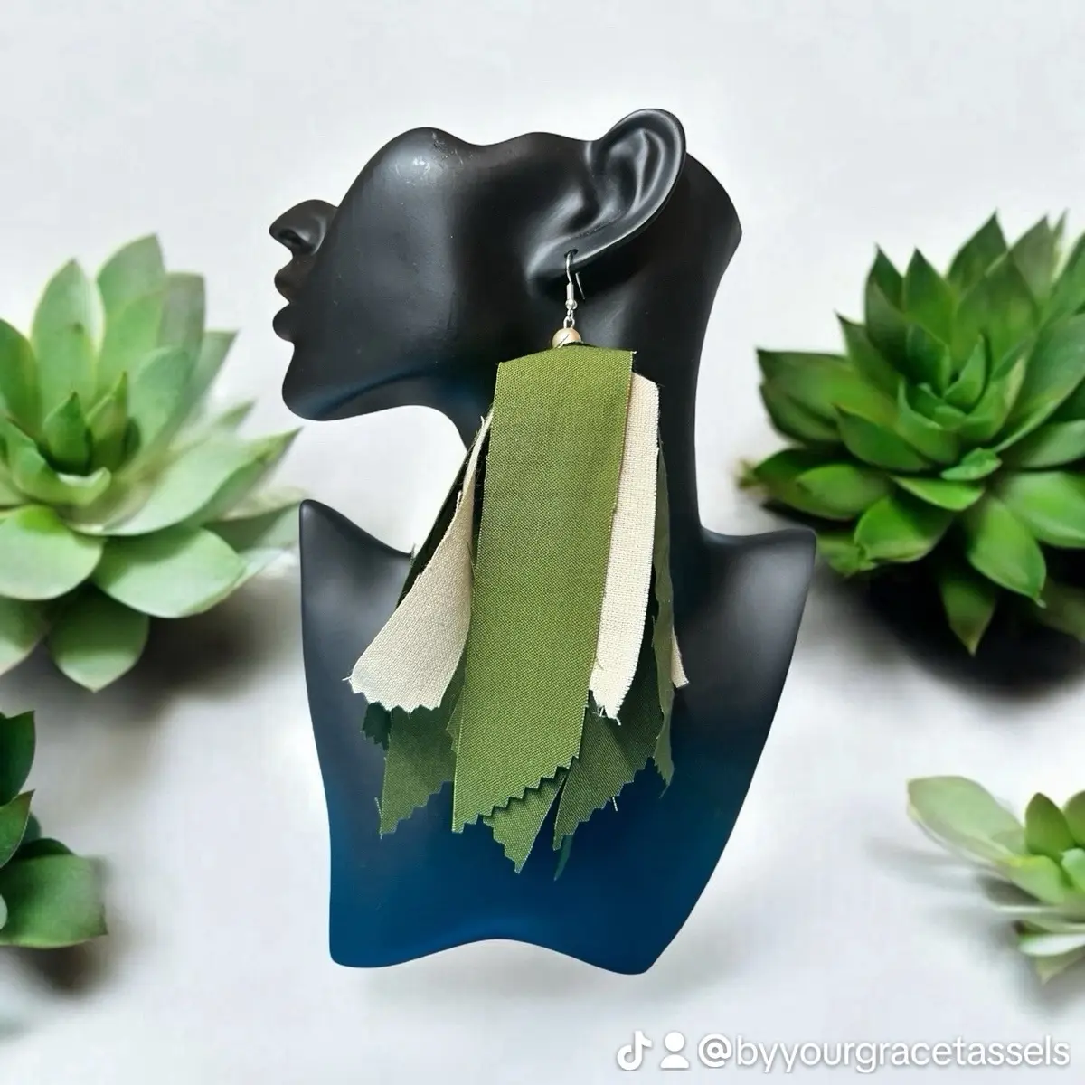 Olive and beige fabric tassels