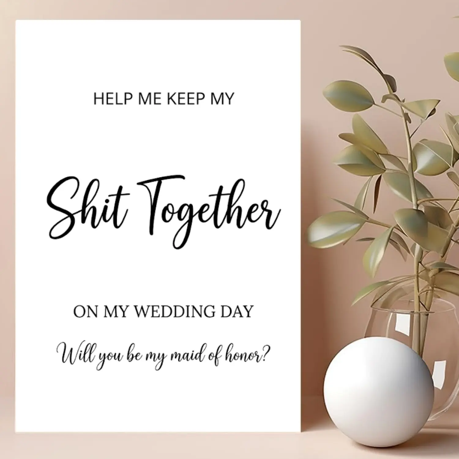 [Funny Minimalist] Bridesmaid Proposal Card for [Maid of Honor], 5x7" Blank Inside, Premium 350GSM Glossy Cardstock with Envelopes. 💍👯‍♀️