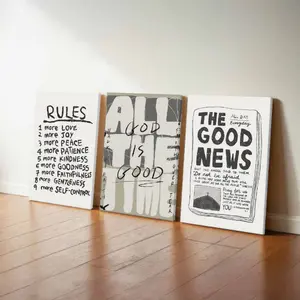 3-Piece Christian Inspirational Canvas Wall Art |   "God is Good" & Good News Quotes Poster Set |   Scripture Decor for Bedroom, Living Room, Office & Cafe |   Faith-Based Home Decor