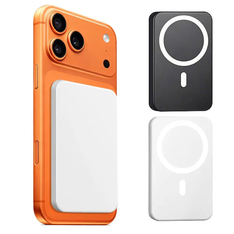 2 in 1 5000mAh Magnetic Power Bank, Wireless Portable Charger, Fast Charging MagSafe Battery Pack for iPhone 17/16/15/14/13/12/Plus/Pro Max, Compact Device Smartphone Chargeable