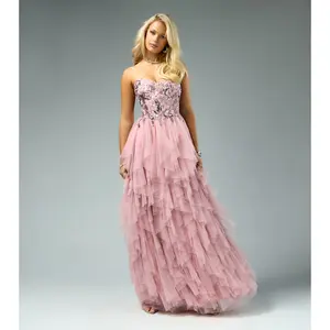 Amara Sequin Tulle Floral A-Line Gown