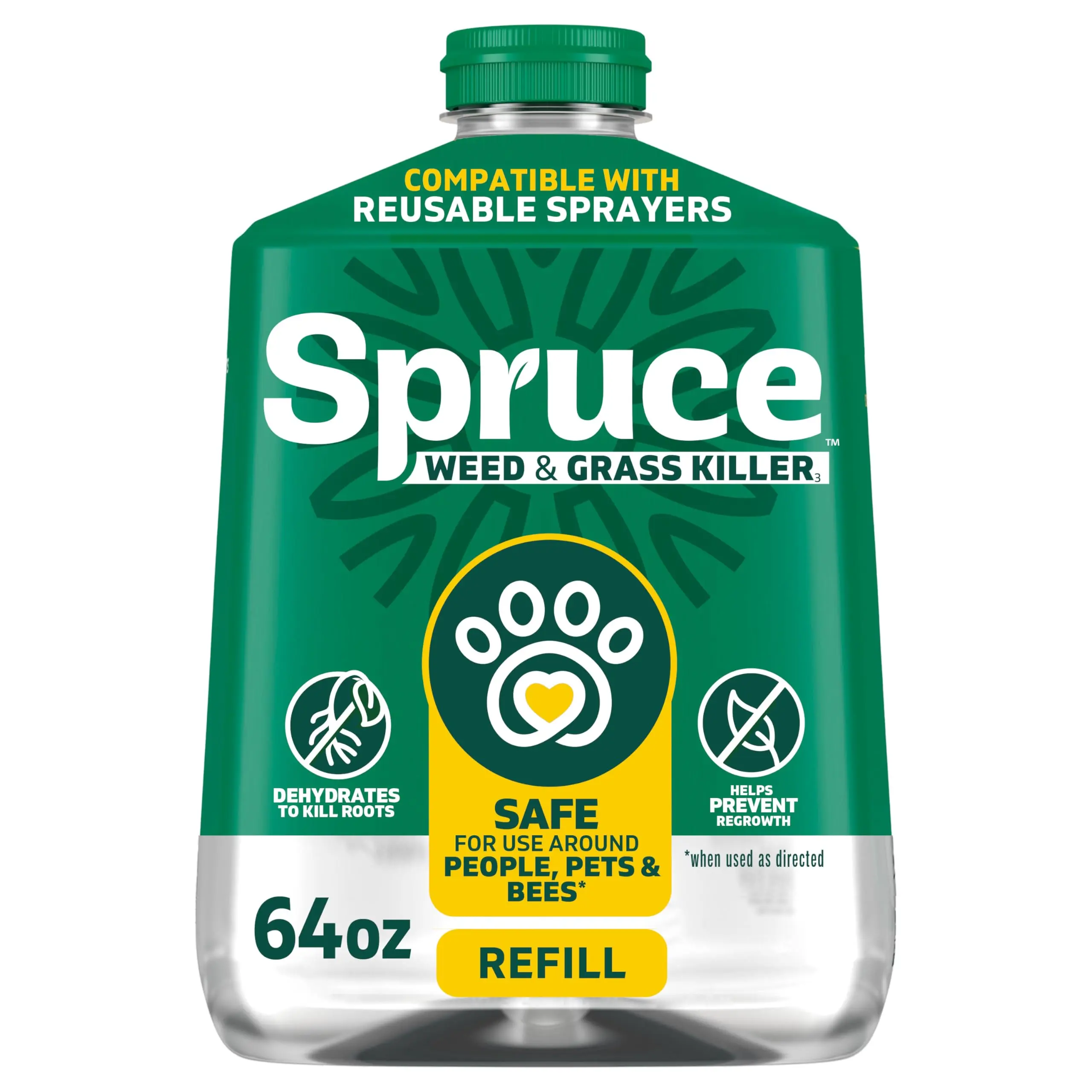 64 oz Weed Control Refill Bottle, Ready-to-Use Snap-On Formula for Flower Beds, Driveways, Controls Dandelions, Crabgrass & More