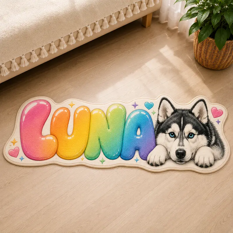 Custom Pet Name Shaped Rug, Personalized Pet Portrait Rug from Photo ...