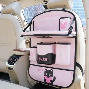 Cute Bear Car Seat Back Storage Bag, Foldable Table Board + Multi-Compartment Organizer, Rear Seat Hanging Pouch for Clean Space, Car Interior Accessory!