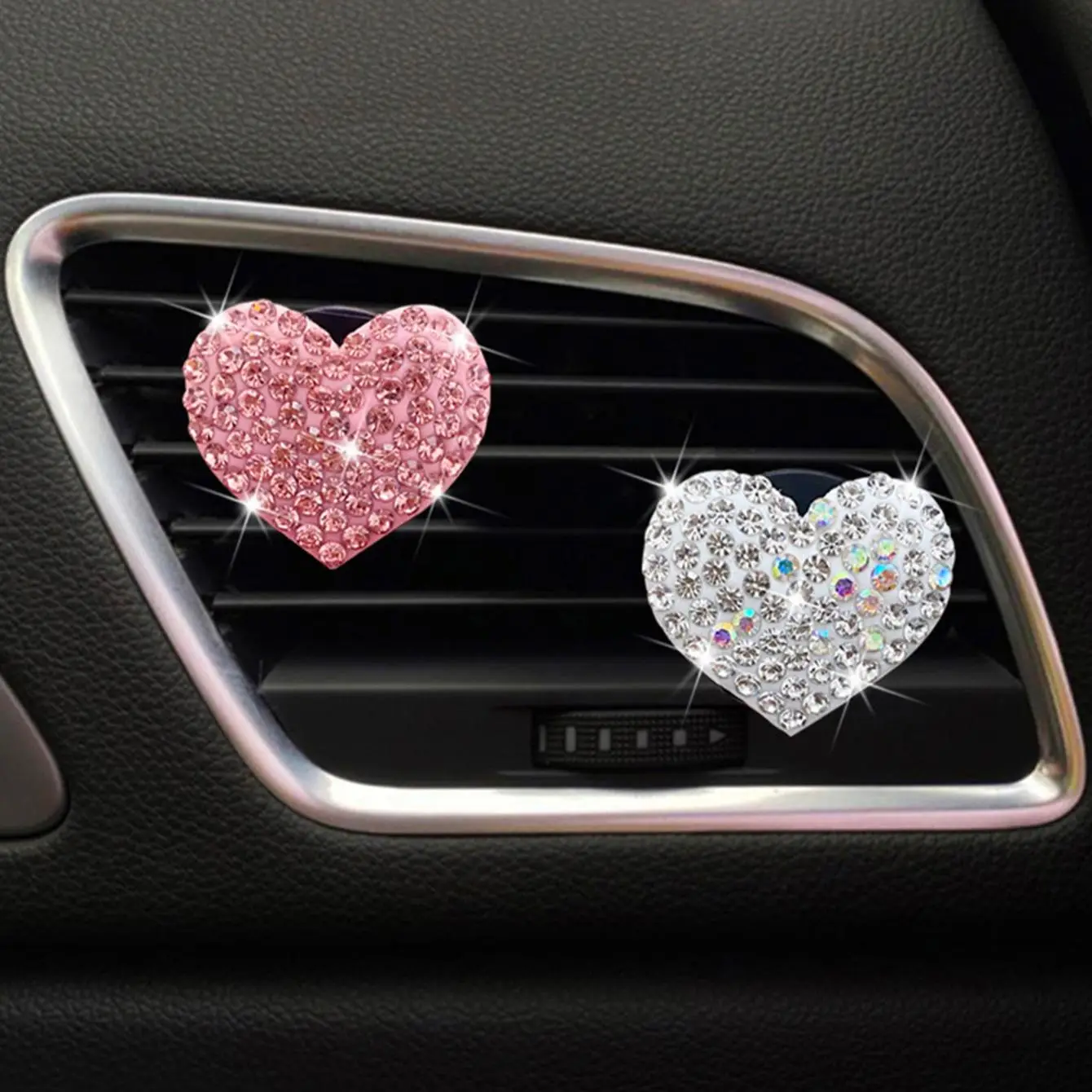 Glitter Heart Shaped Car Air Outlet Decoration for Summer, Artificial Rhinestone Car Perfume Clip, Car Air Freshener Clip, Car Interior Decoration Acc