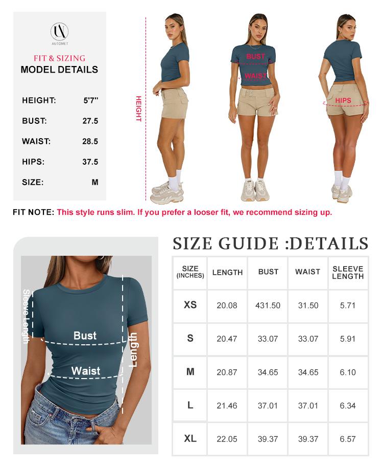 AUTOMET Womens 3 Piece Short Sleeve Shirts Basic Going Out Streetwear Tops Slim Fit Crop Tops 2026 Y2k Clothes Summer Casual Tshirt Skinny Elastic Outfit Matching SpringFresh SpringStatements