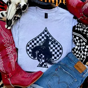 Checkered Spade Bronc Rodeo Western shirt, western outfits, western for women, western clothing, western outfits women, country girl cowgirl stuff, western tops clothes, country clothing, sweatshirts for women, western graphic tee women country clothing