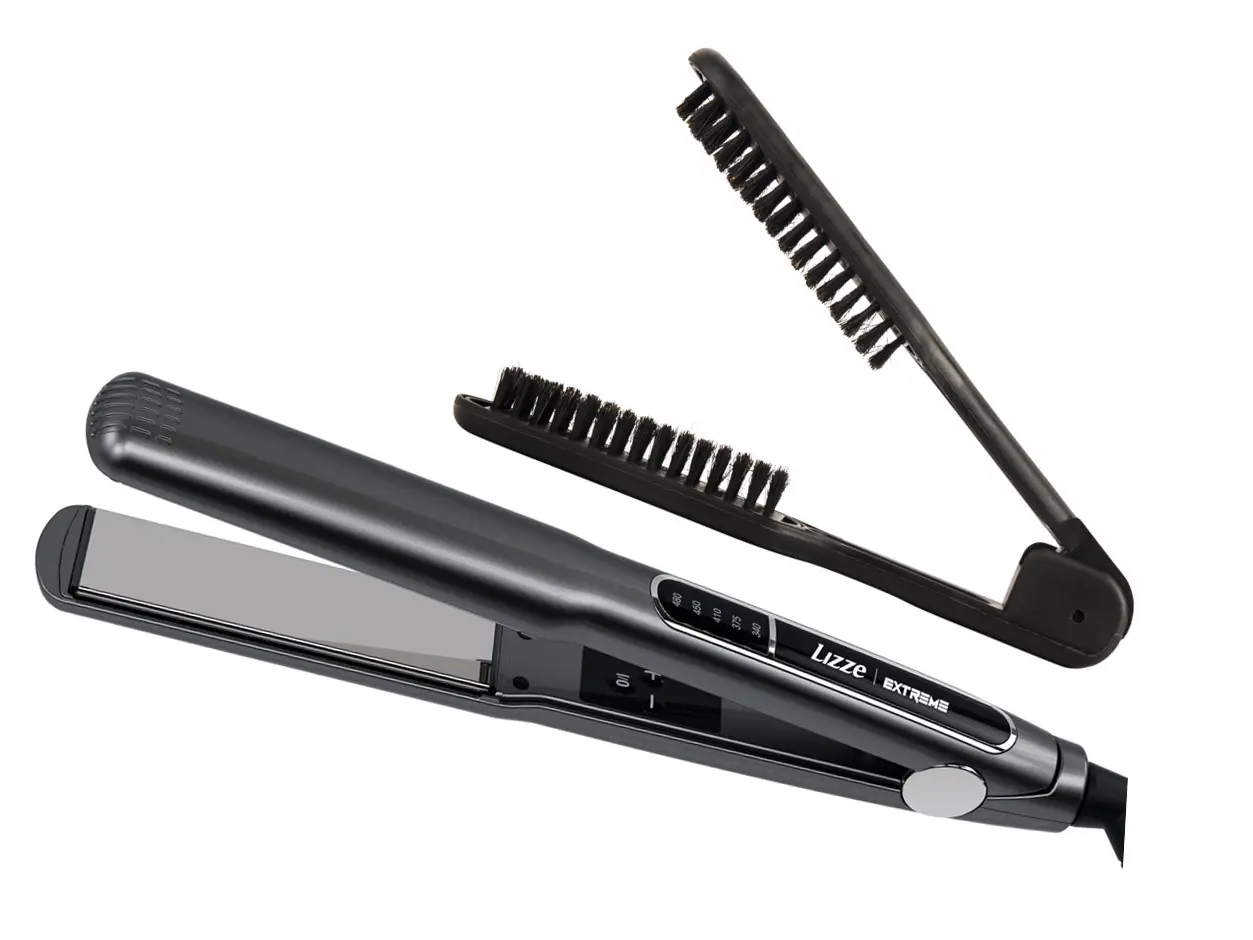 Professional Titanium Flat Iron 1.5" and Double Styling Brush Kit