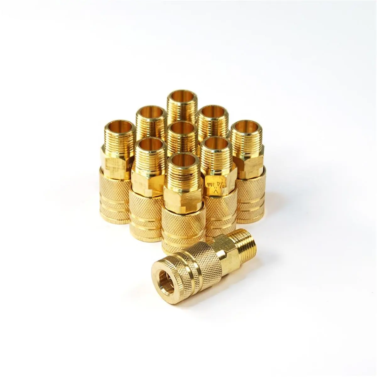 Primefit Industrial Coupler for Industrial Users, Corrosion-Resistant Brass, 0.25 in. x 3/8 in. NPT Male, M-Style Automotive & Lincoln Interchange, 6 Locking Balls, 10-Pack (Inches Compatible), 1/4 In. X 3/8 In.