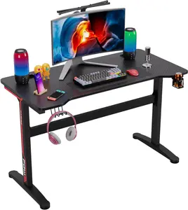Black 47 Inch Computer Desk for Adult Teens - Ergonomic Racing Style Table Workstation for Gaming, Writing, and Office - Extra Large Modern Study Desk