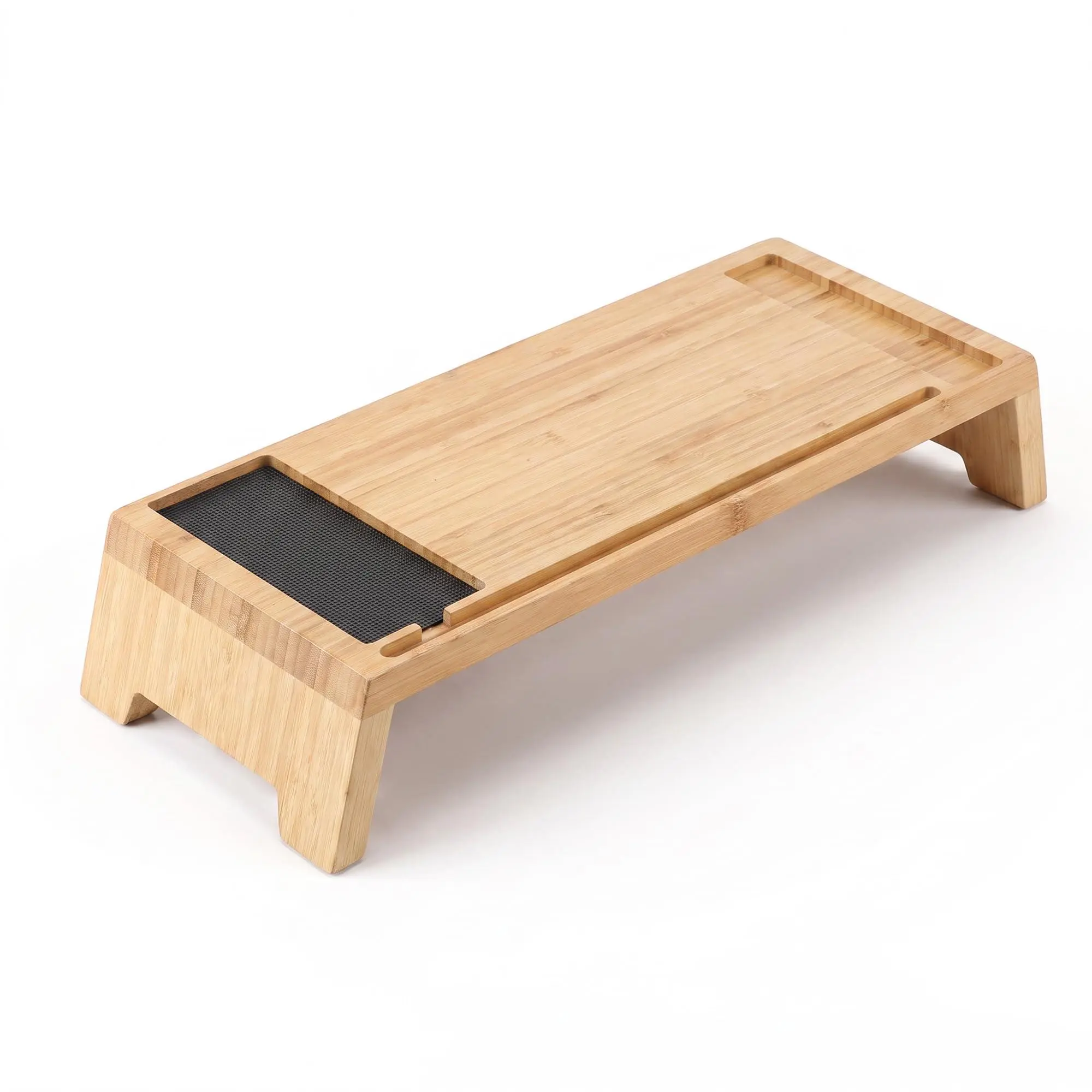 Gaomon 22in Bamboo Monitor Stand Riser with 2-Tier Wooden Base, Natural Solid Wood Desk Shelf, 3.94in Eye-Level Elevation, 220 lbs Load Capacity, Fits 32in PC Monitors, No Assembly Required