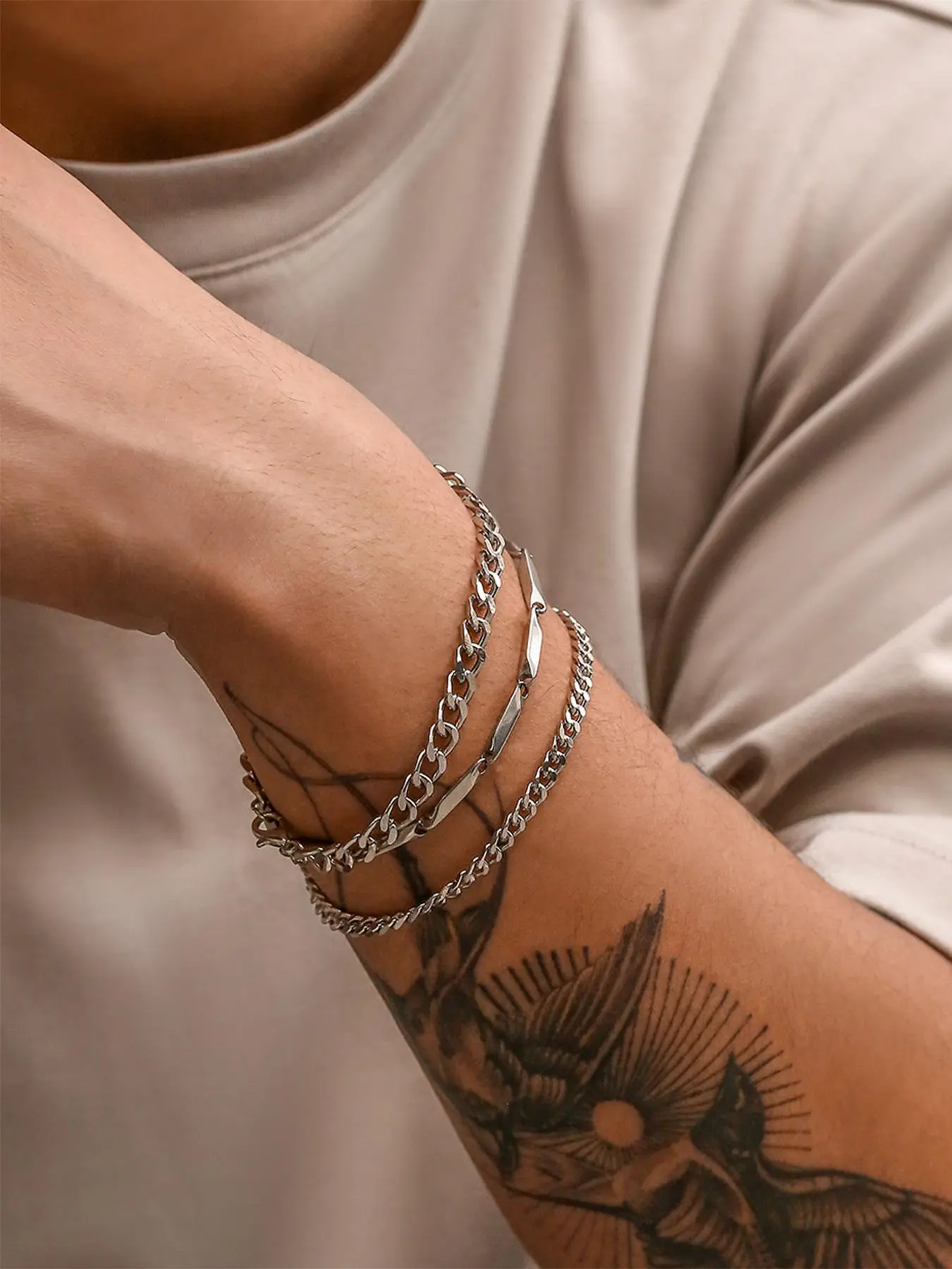 Hip Hop Fashion Stainless Steel Bracelet Men's Fashion Men's Multi-layer Bracelet Simple Personality Cross-border Men's Hand Jewelry, Stackable Bracelets, Matching Bracelet, Bracelet Bundle, Bracelet Sets