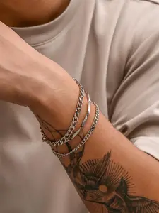 Hip Hop Fashion Stainless Steel Bracelet Men's Fashion Men's Multi-layer Bracelet Simple Personality Cross-border Men's Hand Jewelry, Stackable Bracelets, Matching Bracelet