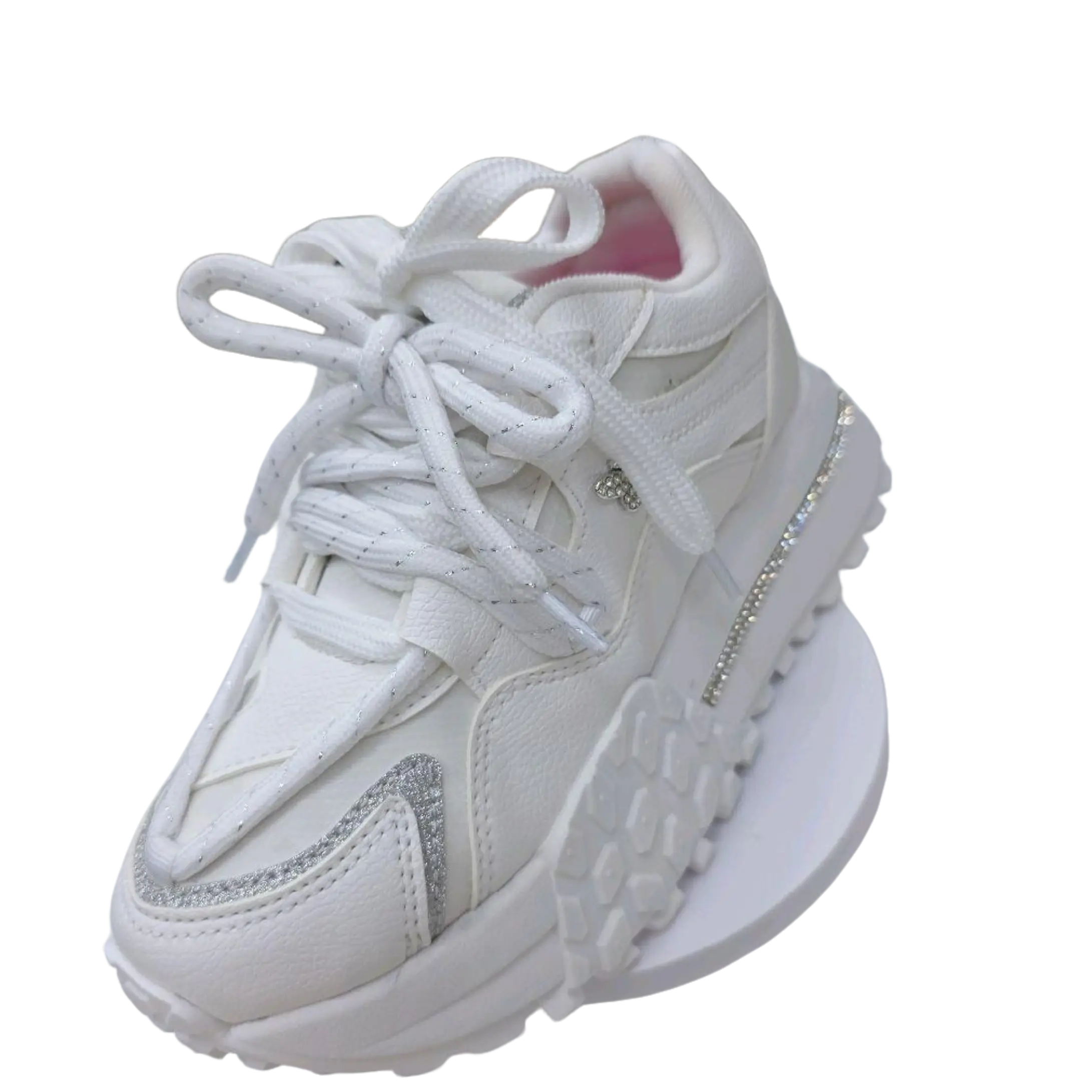 TRACTOR Women's Comfortable Sneakers - White & Pink, Stylish Lace-Up Design, Durable Sole, Two Color Options