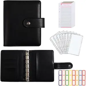 A7 Budget Binder Set - Mini  Organizer for  Saving,  Stuffing Envelope System, Planner Binders with Pockets, Sheets and Stickers, Black