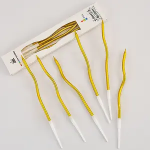 Wave Design Birthday Candles - 12 Pcs Total (2 Boxes of 6), Gold Tall Smokeless Candles for Cake Decor (6.1 Inches) Decorations Wedding  Decorations birthday  Set Elegant