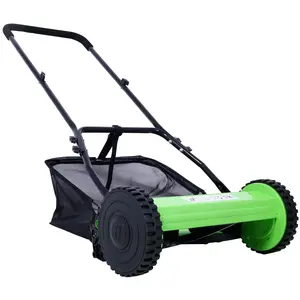 14-Inch 5-Blade Steel Push Reel Lawn Mower, Eco-Friendly Hand Tool with Scissors-Like Precise Cuts, Adjustable Height, and Detachable Grass Catcher, Green
