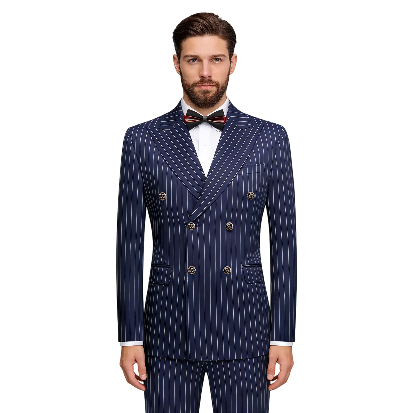 Men's 2-Piece Double Breasted Slim Fit Suit - Peak Lapel Striped Long Sleeve Blazer & Trousers, Menswear Formal Wear for Wedding, Prom, Chic, Rayon
