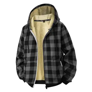 Men's red and black plaid fleece-lined hooded jacket - warm and cozy jacket with fleece lining and patterned print, perfect for cool weather everyday winter casual jacket coat hood jacket collar coat