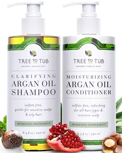Tree To Tub Sulfate Free Shampoo and Conditioner Set for Oily Hair, Frizz, Sensitive Scalp - Hydrating Argan Oil Shampoo and Conditioner for Women & Men w/Organic Coconut Oil, All Natural Peppermint Cleansing