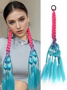 1pc Long Multicolor Braided Ponytail＋Bubble Ponytail Extension for Women 28 Inch Wrap Around Ponytail Afro Puff Ponytail Style Hair Extensions Kinky Braided Straight Texture Hair Tie Ponytail For Women Daily Used