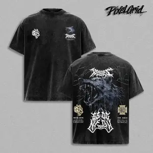 Wolves Forever Darc.Sport Graphic Tees, Gothic Wolf Gym Streetwear Shirt, Vintage Washed Oversized Heavy Cotton T-Shirt, Unisex Graphic Streetwear Fit, Dark Metal Game Apparel, Casual Crewneck Tee