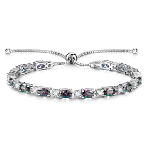 "Glamour Radiance" June Birthstone Alexandrite Sterling Silver Tennis Bracelet Classic Bolo Chain
