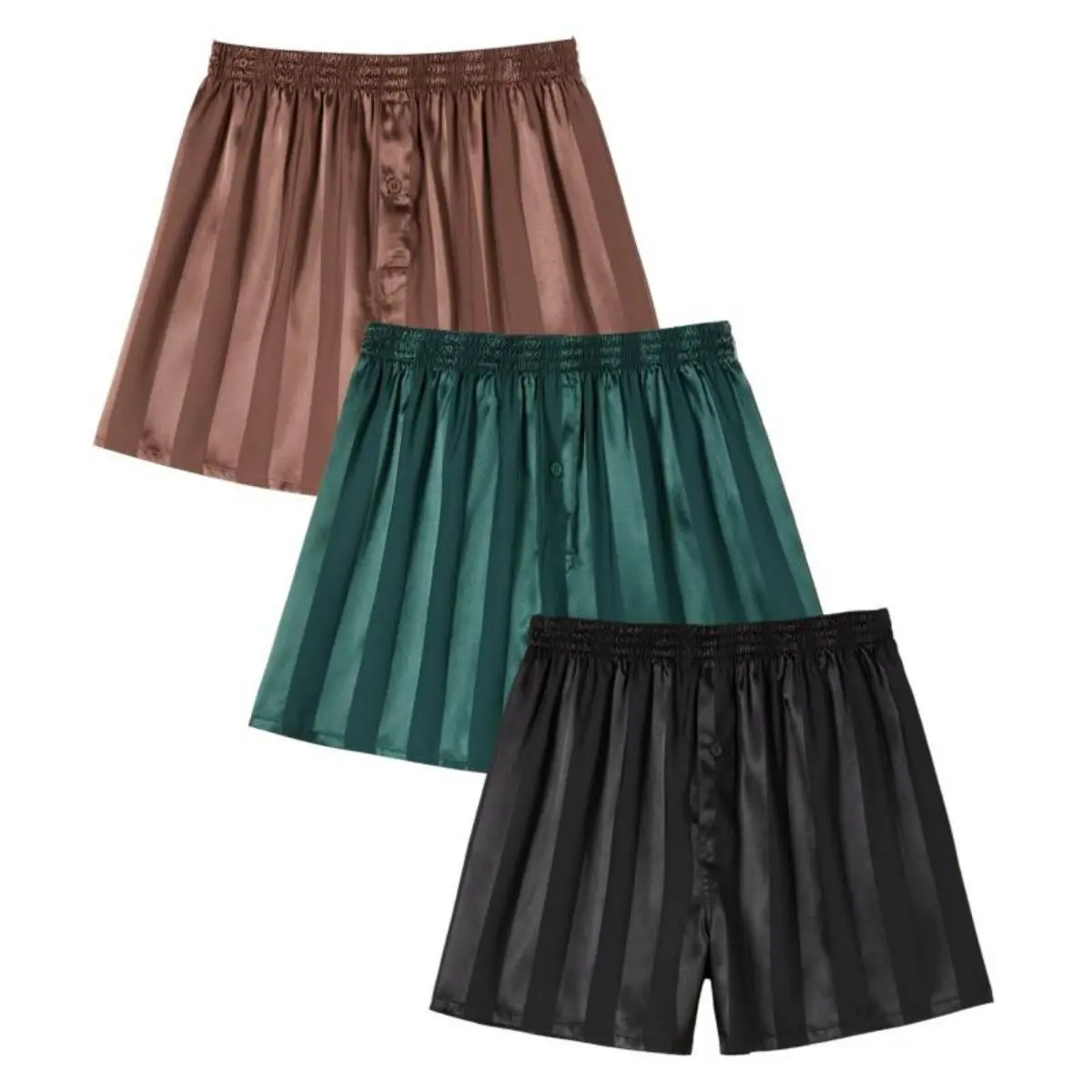 3pcs Men's Satin Boxer Shorts, Silk Feel