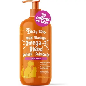 Wild Alaskan Omega-3 Blend Pollock + Salmon Oil for Dogs and Cats – Skin and Coat Support, Omega 3 Supplement for Pets, 32oz, USA Made, Shiny Coat Formula, Itchy Skin Relief, Healthy Joints, Heart Health, Vet Recommended Fish Oil for Pets