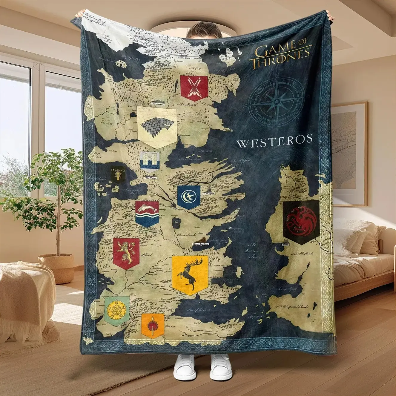Game of Thrones Map Pattern Flannel Blanket – Soft Lightweight Cozy Throw, Nap Blanket for Home, Office & Air-Conditioned Rooms, Warm Fantasy Decor, Birthday & Holiday Gift