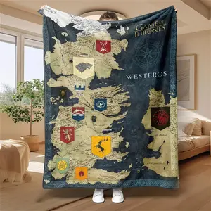 Game of Thrones Map Pattern Flannel Blanket – Soft Lightweight Cozy Throw, Nap Blanket for Home, Office & Air-Conditioned Rooms, Warm Fantasy Decor, Birthday & Holiday Gift