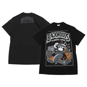 Streetwear Backwoods Always True Low Rider and The Cat Graphic 2 Sided T-Shirt, Menswear Streetwear Tops, Mexico Style Tees